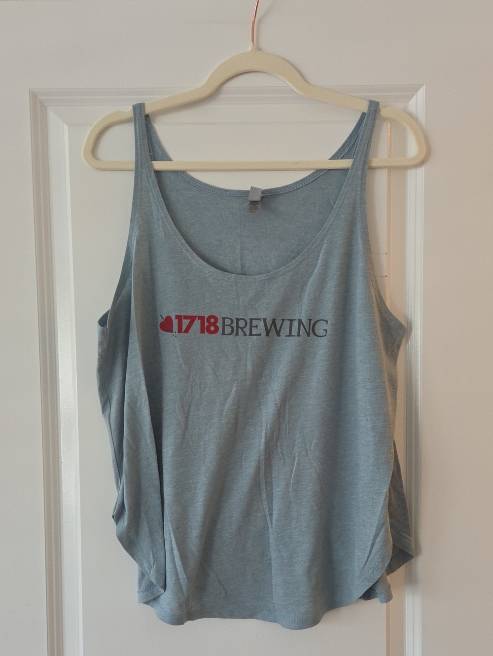 Next Level Apparel Blue Tank Top with Red Logo - 1718 Brewing